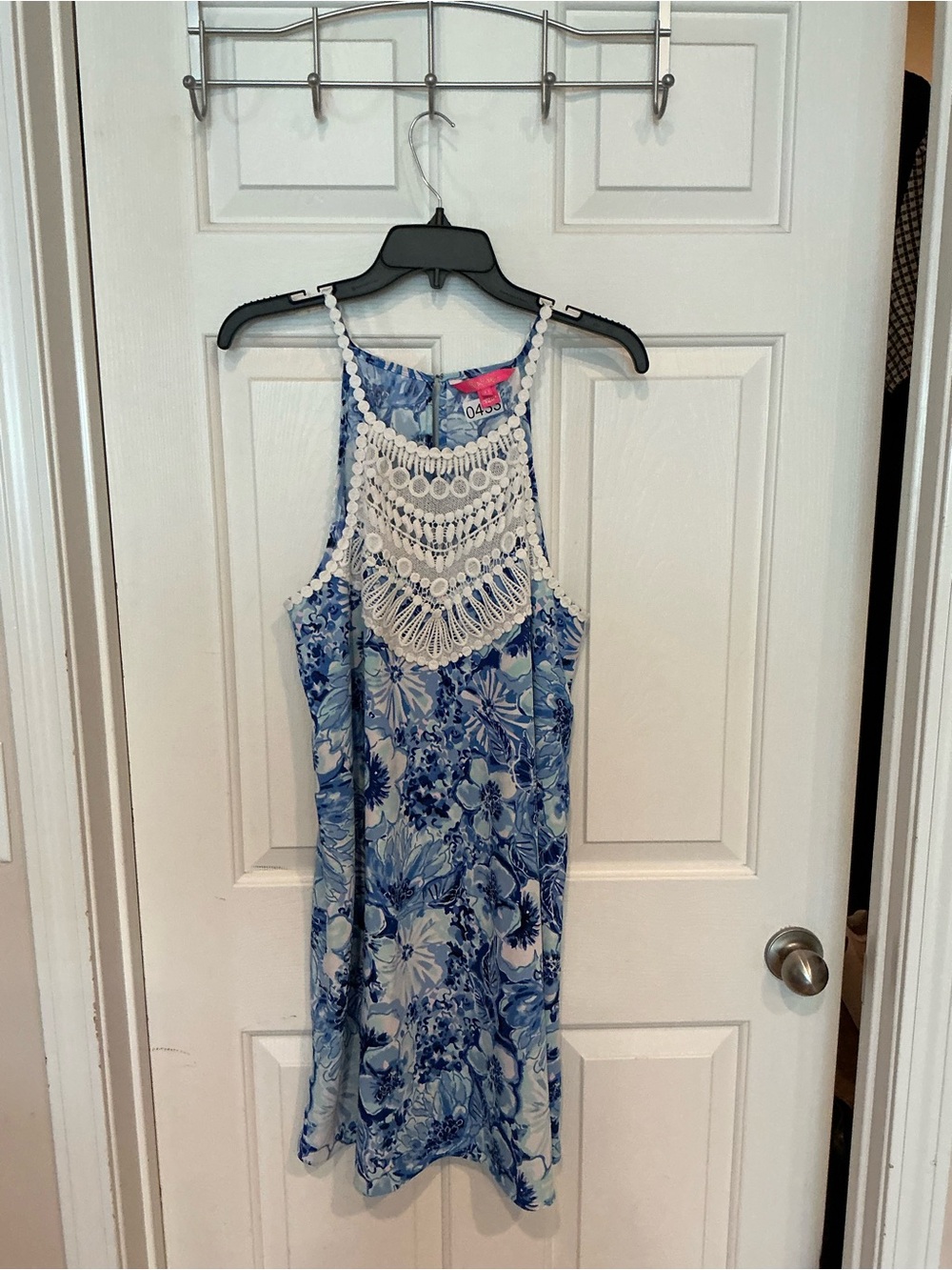 Lilly Pulitzer Blue Floral Crochet Halter Mini Dress